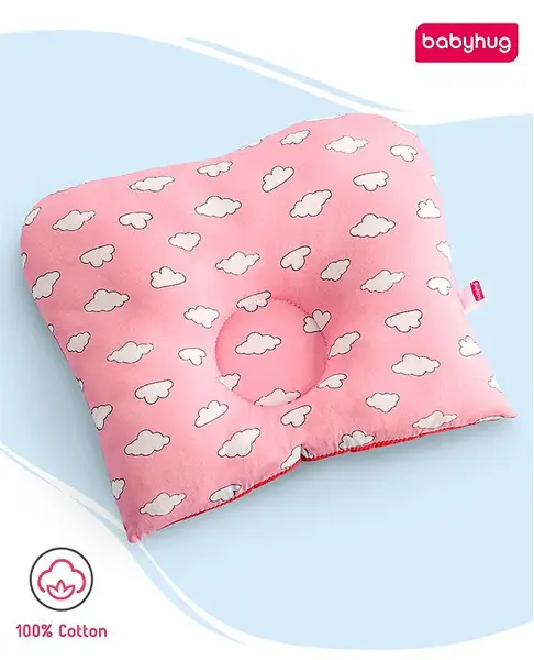 Babyhug Rectangular Head Shaping Neck Pillow Cloud Print- Pink