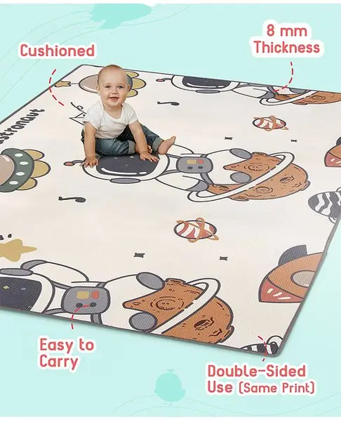 Babyhug Water Proof Double Sided Reversible Space Theme Printed Play Mat L 180 x B 120 cm - Multicolor