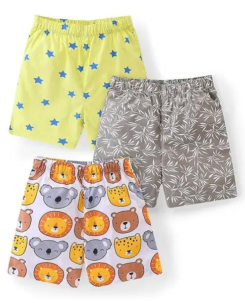 Babyhug Poplin Woven Boxers with Star &  Animal Print Pack of 3 - Multicolour