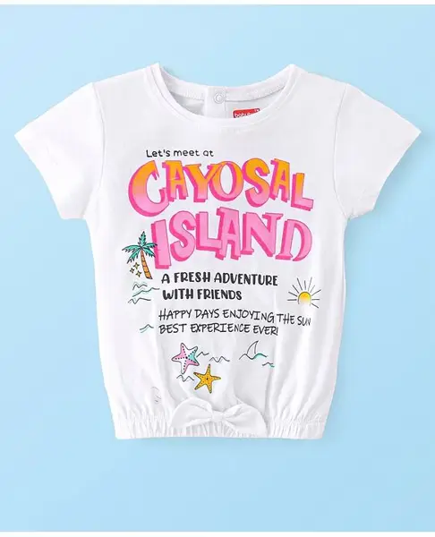 Babyhug Cotton Knit Half Sleeves T-Shirt With Text Print - White
