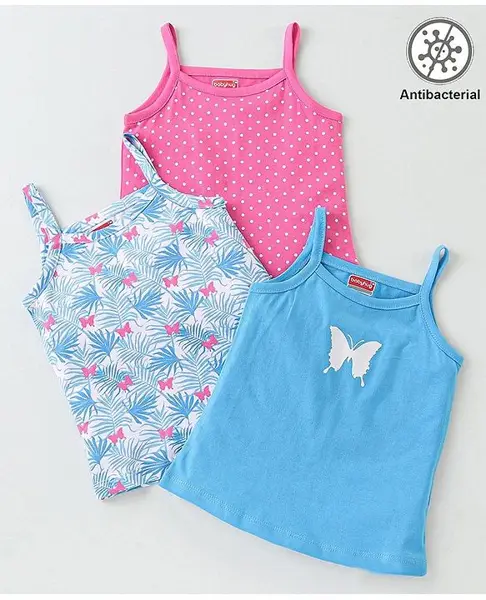 Babyhug 100% Cotton  Knit Sleeveless Antibacterial Slips Polka Dot & Floral Print Pack of 3 - Multicolour