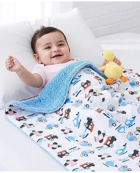 Babyhug Sherin & Poly Wool All Season Blanket Comforter Transport Print- Blue