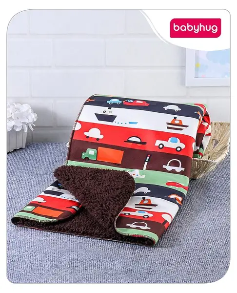 Babyhug Sherin & Poly Wool All Season Blanket Comforter Vehicle Print- Brown