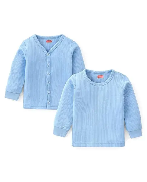 Babyhug Full Sleeves Pullover & Front Open Thermal Vests Pack of 2 - Sky Blue