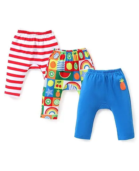 Babyhug Interlock Full Length Diaper Leggings Fruits Print Pack of 3 - Multicolour