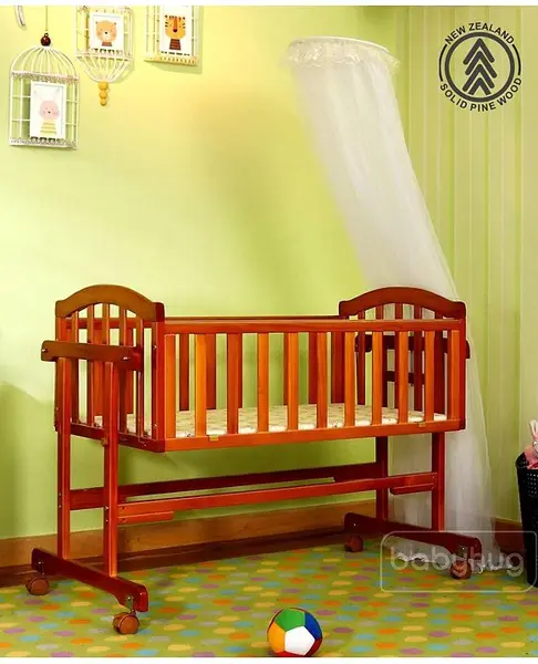 Babyhug Ionia Wooden Cradle With Mosquito Net - Cherry