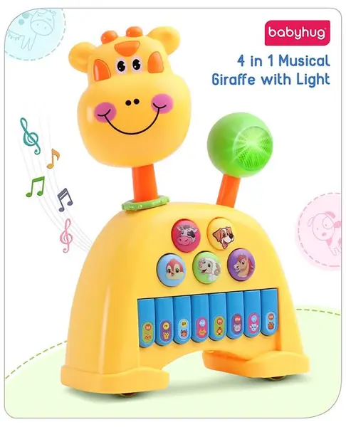 Babyhug Musical Light & Sound Giraffe Piano with 5 Modes of Animal Sound (Colour May Vary)