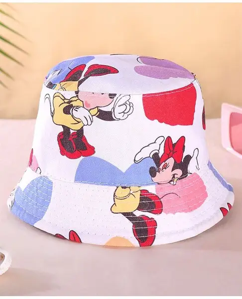 Babyhug Disney Summer Cap With Minnie Mouse All Over Print - White