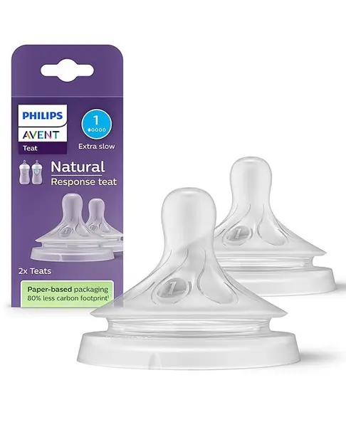 Philips Avent Natural Response Baby Bottle Teat Flow 1 Teats for Newborn Babies BPA Free - Pack of 2