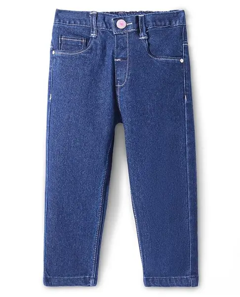Babyhug Full Length Denim Washed Jeans with Stretch - Dark Blue