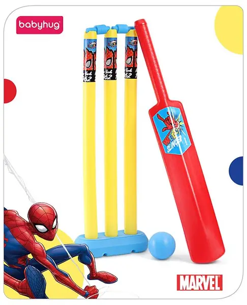 Babyhug Disney Spiderman Cricket Set Size 3- Red & Yellow