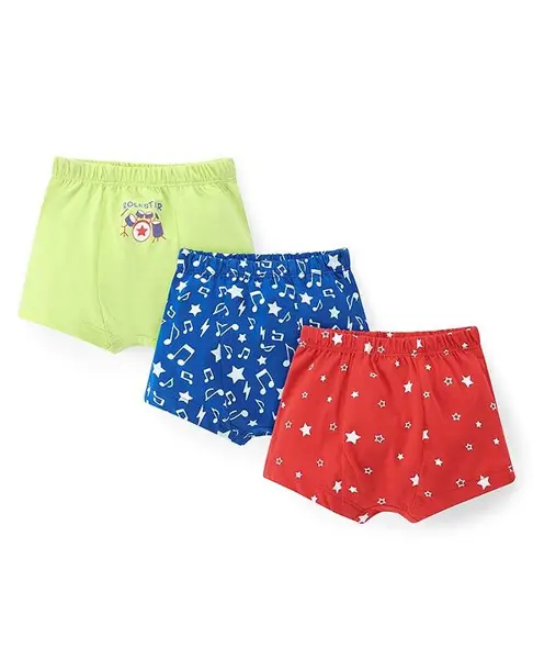 Doodle Poodle 100% Cotton Printed Trunks Pack of 3 - Red Green & Blue