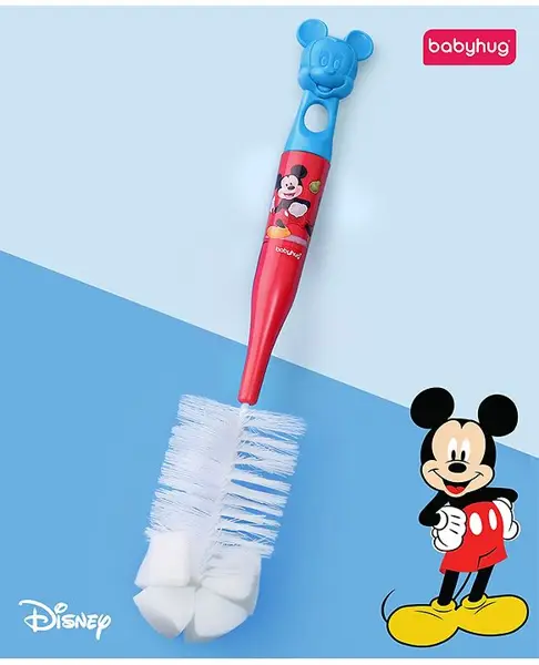 Babyhug Disney Bottle Cleaning Brush with Mickey Mouse Print - Red