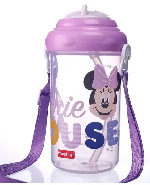 Babyhug Disney Straw Sipper with Strap & Minnie Mouse Print - 360 ml