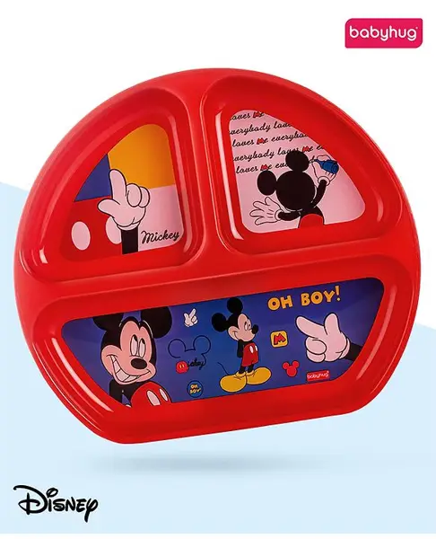 Babyhug Disney Mickey Mouse 3 Section Plate - Red