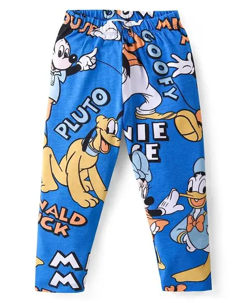 Babyhug Disney Cotton Lycra Full Length Legging with Mickey Mouse & Friends Print - Blue
