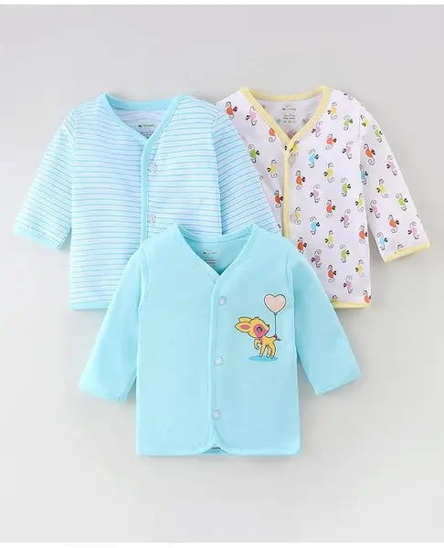 OHMS Single Jersey Knit Full Sleeves Striped & Animals Printed Set Of Vests Pack Of 3 - Multicolor