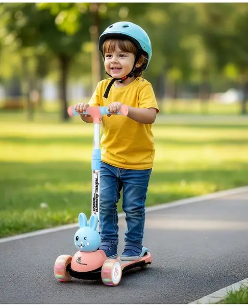 R for Rabbit Road Runner Bunny Kids Scooter  3 Level Adjustable Height  Smart Fold & PU LED Wheels Kick Scooter with Brake for 3+ Years Kids  Weight Capacity Upto 75kgs (Pink Blue)