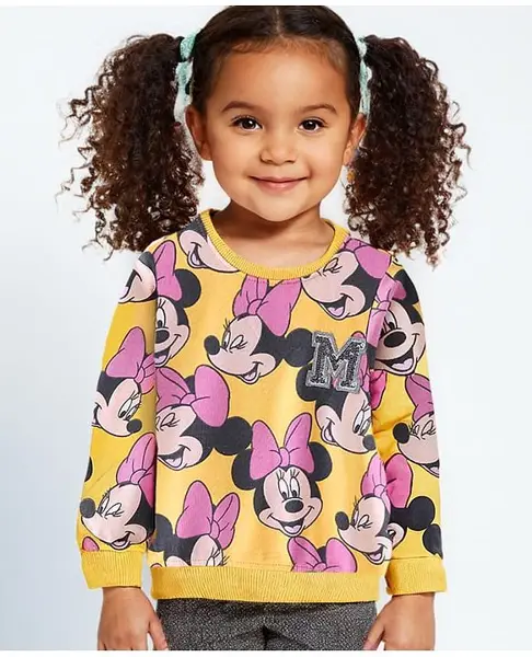 Babyhug Disney 100% Cotton Knit Full Sleeves Sweatshirt with Minnie Mouse Print - Yellow