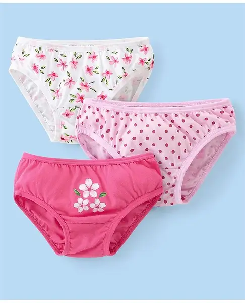 Babyhug 100% Cotton Panties Floral & Polka Dots Print Pack of 3 - Multicolour