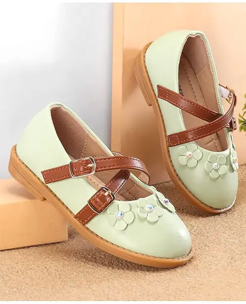 Cute Walk by Babyhug Ballerinas with Velcro Closure Floral Applique - Green