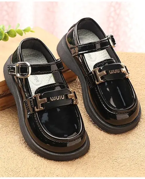 Babyoye Slip On Ballerina with Buckle Design Velcro Closure - Black