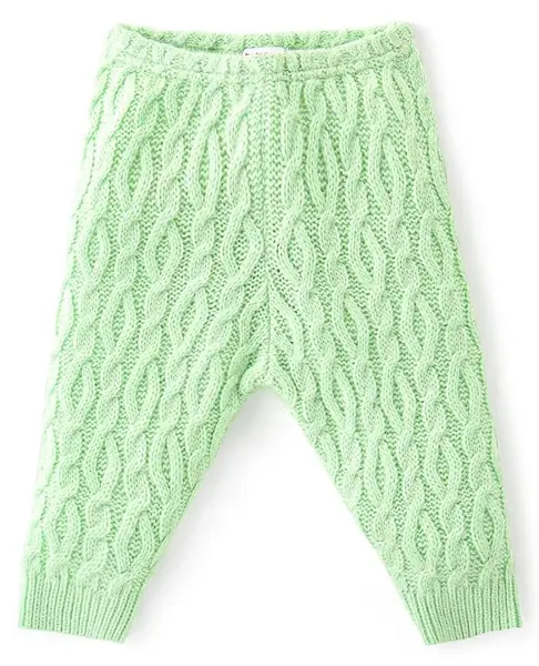 Babyhug Knit Full Length Fleece & Woollen Bottom with Cable Knit Design Solid Colour - Green