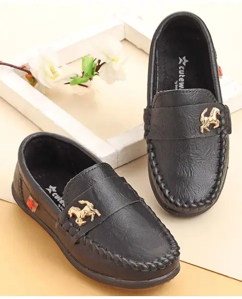 Cute Walk by Babyhug Slip On Formal & Party Wear Shoes with Horse Applique - Black
