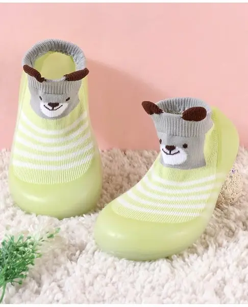 Cute Walk by Babyhug Slip On Socks Shoes Teddy Print -  Yellow