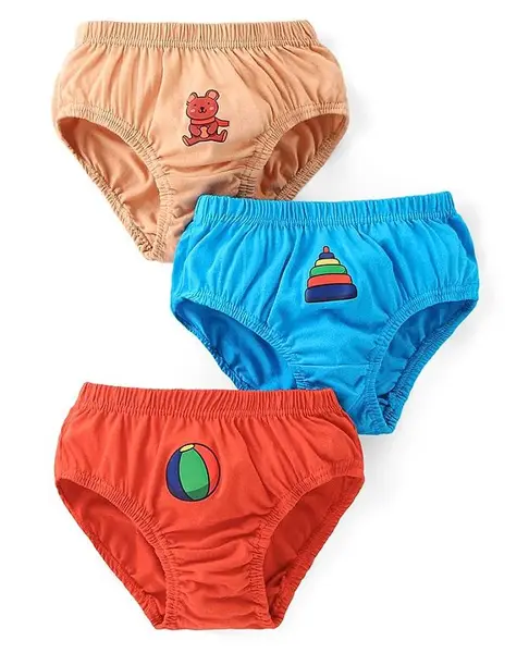 Tango Single Jersey Knit Briefs with Games and Teddy Bear Print Pack of 3 - Multicolour