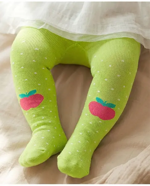 Cutewalk by Babyhug Anti Bacterial Footed Tights Apple Design - Green