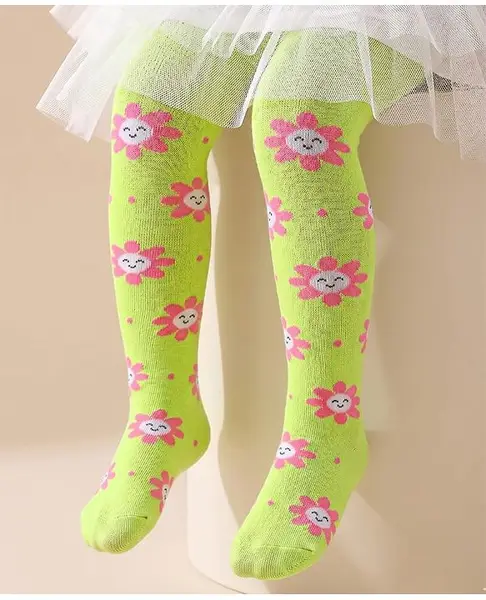 Cutewalk by Babyhug Anti Bacterial Footed Tights Floral Design - Green