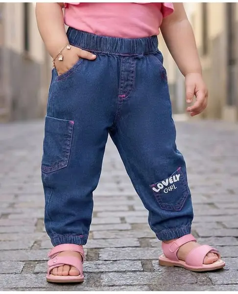 Babyoye Cotton Woven Full Length Jeans With Text Print - Blue