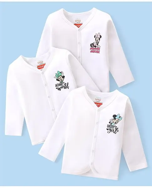 Babyhug Disney Interlock Knit Full Sleeves Jhablas With Minnie Mouse Graphics Pack of 3 - White