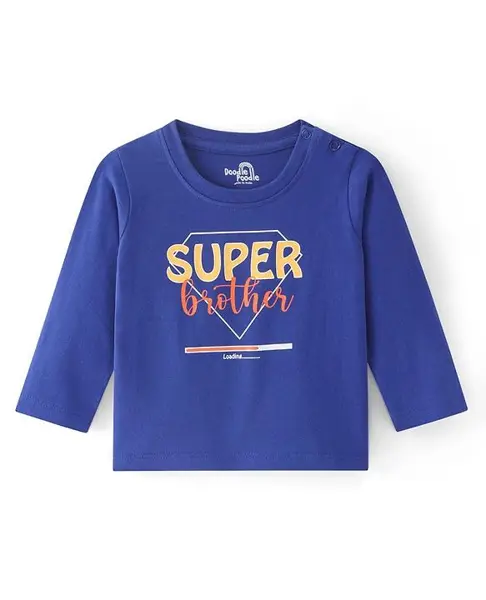 Doodle Poodle 100% Cotton Single Jersey Full Sleeves T-Shirt with Text  - Navy Blue