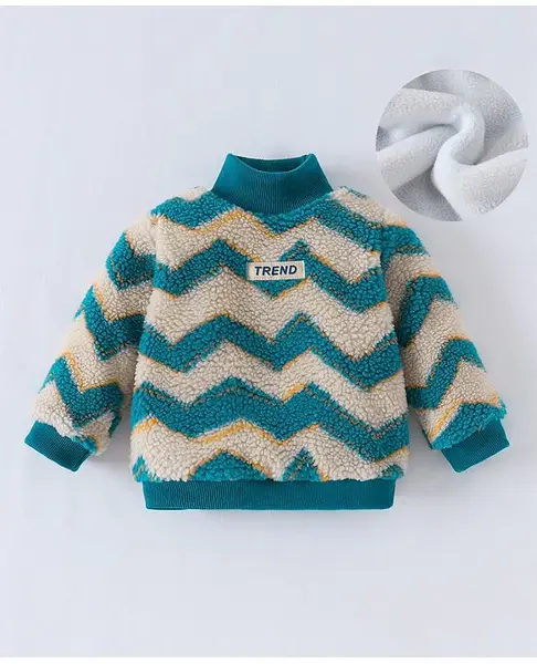 Kookie Kids Full Sleeves Turtle Neck Winter Top with Zig Zag Print - Blue