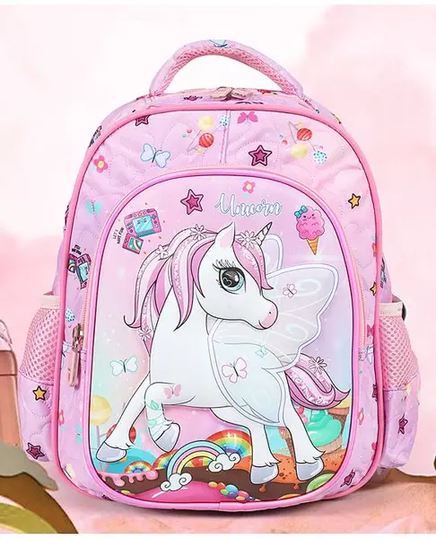 Novex 12 Inch SNUG-ON Unicorn Printed Kids School Bag For Girls/Kids Backpack - Pink