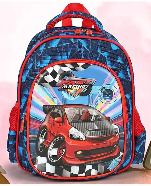 Novex 12 Inch SNUG-ON Racing Car Printed Kids School Bag For Boys/Kids Backpack - Red