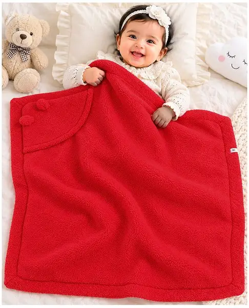 Yellow Apple Hooded Blanket cum Wrapper - Red