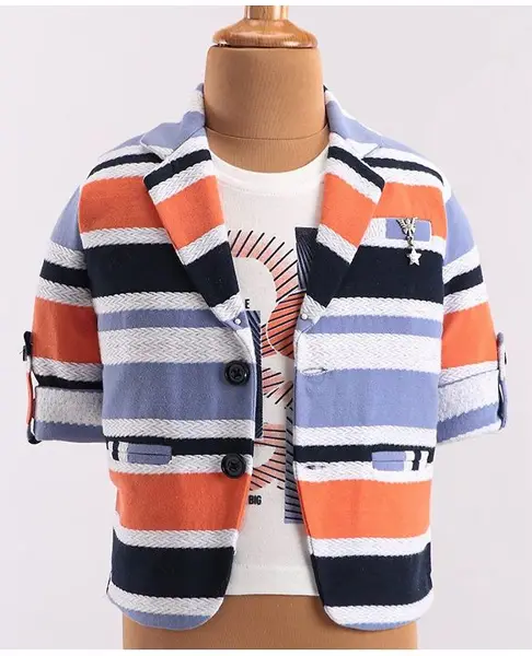 Dapper Dudes Full Sleeves Striped Blazer With Tee - Orange