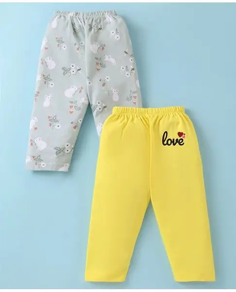 Ben Benny 100% Cotton Interlock Knit Full length Legging with Mouse  Print Pack of 2 - Grey & Yellow