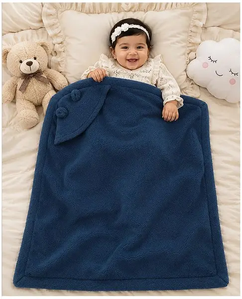 Yellow Apple Hooded Blanket cum Wrapper - Navy Blue