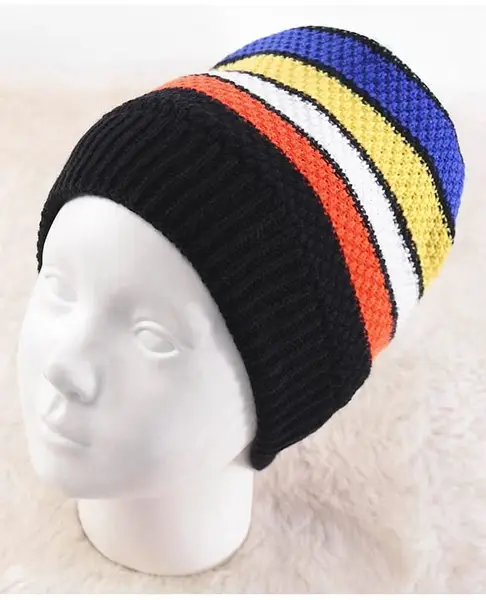 Pine Kids Knit Striped Winter Cap Black & Blue - Diameter 10.5 cm