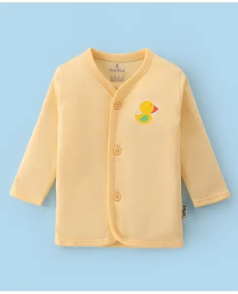 Child World Interlock Cotton Knit Full Sleeves Front Open Vest With Dog Print - Yellow