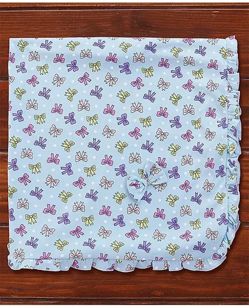 CUCUMBER Interlock Knit Towel Bow Applique L 79 x B 78 cm - Blue