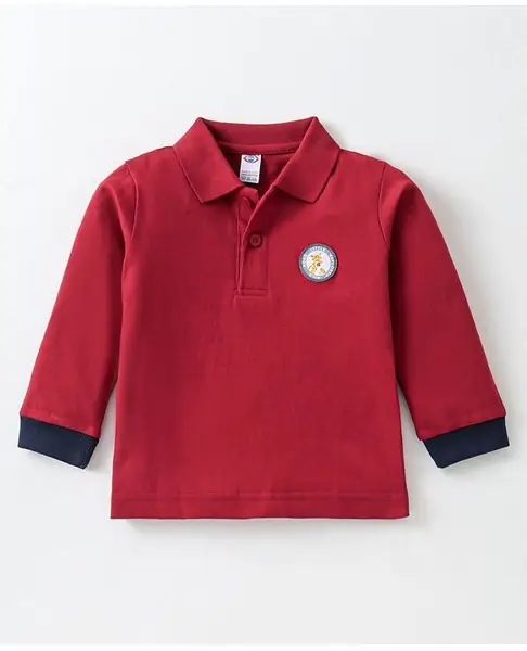 Zero Sinker Single Jersey Full Sleeves Polo T-Shirt with Tiger Patch - Maroon