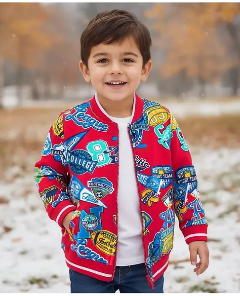 Babyhug Cotton Knit Full Sleeves Front Open Bomber Jacket With Text Prints - Red