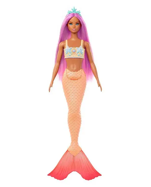 Barbie Mermaid Doll 3 With Fantasy Hair & Headband Accessories Peach - Height 33 Cm ( Colors and Decorations May Vary )