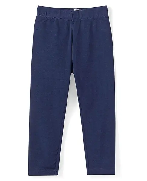 Babyhug Cotton Lycra Knit Full Length Solid Leggings with Stretch - Navy Blue