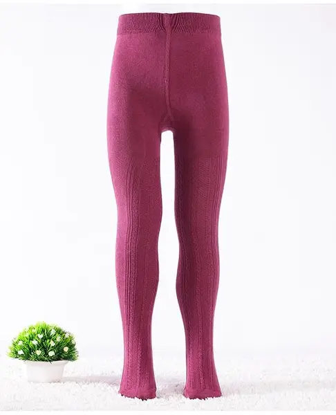 Mustang Cotton Knit Footed Tights with Cable Knit Design - Maroon
